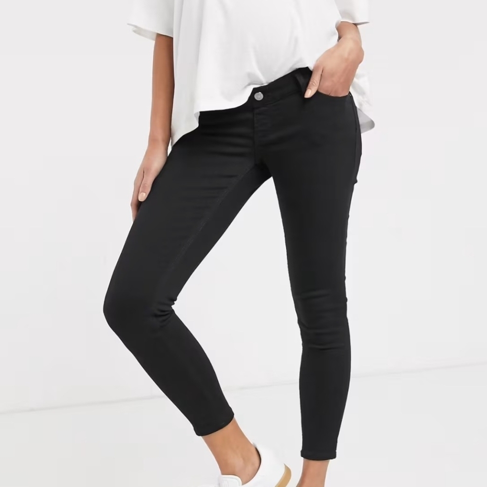 Topshop Jamie Coated Black Skinny Maternity Jean Womens Size 14